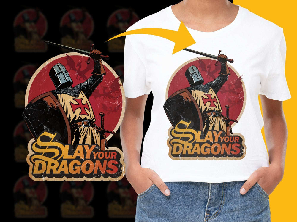 Kids Slay Your Dragons T-Shirt, Medieval Knight Graphic Tee, Youth Fantasy Battle Shirt, Cool Dragon Warrior Top for Children