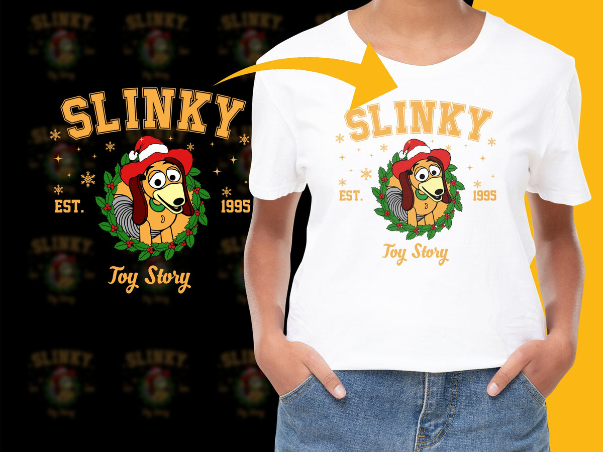 Slinky Dog Toy Story Christmas T-Shirt, Vintage 1995 Holiday Graphic Tee, Festive Family Apparel