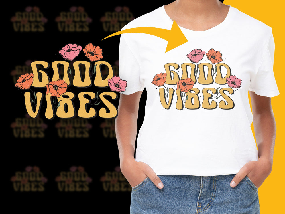 Good Vibes Floral Print T-Shirt, Unisex Positive Quote Tee with Roses, Summer Casual Streetwear, Gift Idea