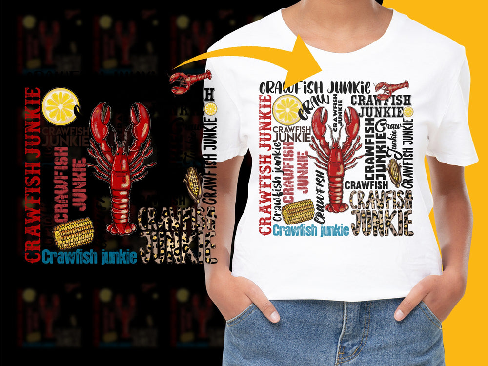 Crawfish Junkie T-Shirt Bold Graphic Print Casual Style Unisex Cotton Tee For Seafood Lovers