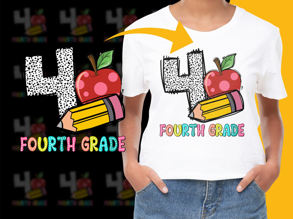 Fourth Grade Teacher T-Shirt, Cute Apple Pencil Graphic, Back to School Tee