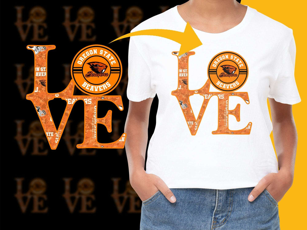 Oregon State Beavers Love T-Shirt, College Football Fan Apparel, Orange Graphic Tee