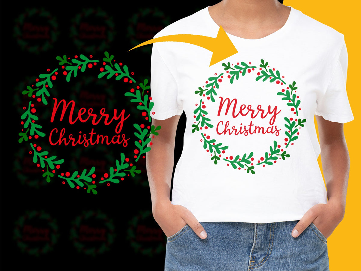 Merry Christmas Wreath T-Shirt, Festive Holiday Graphic Tee, Unisex Holiday Apparel Gift