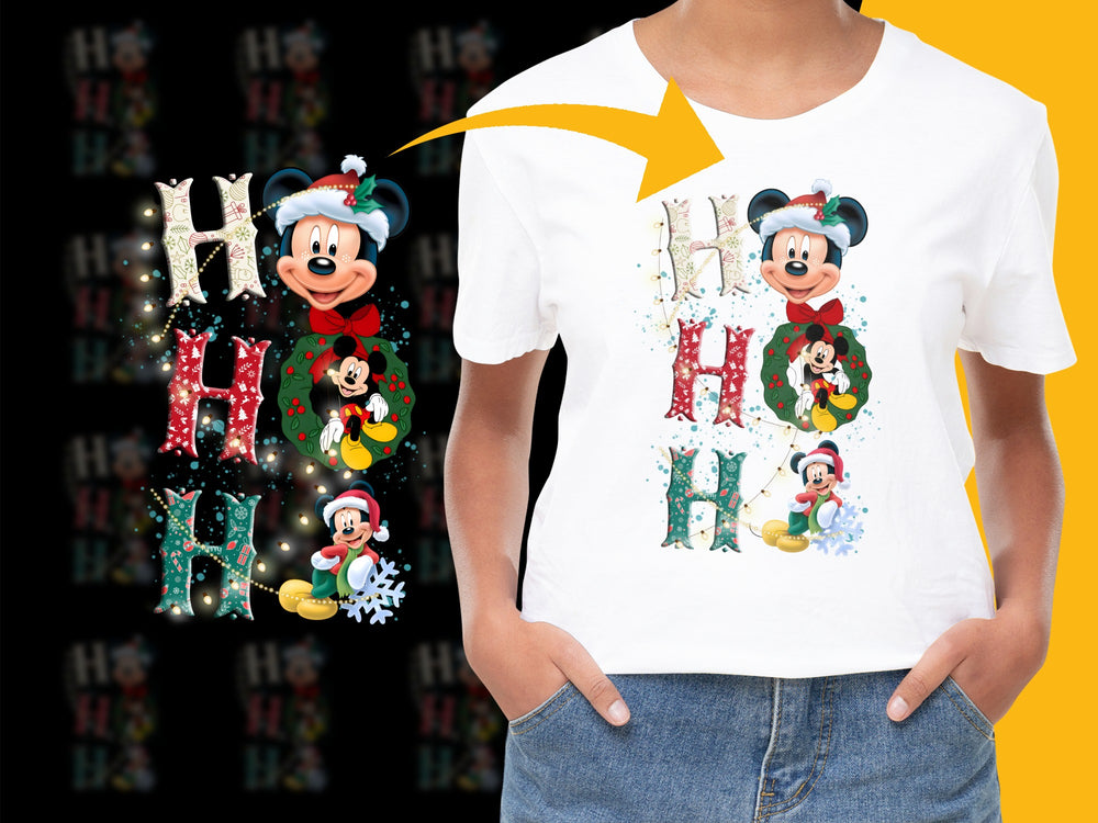Festive Holiday T-Shirt with Classic Cartoon Characters, Snowflakes and Sparkles Design, Unisex Kids and Adult Sizes