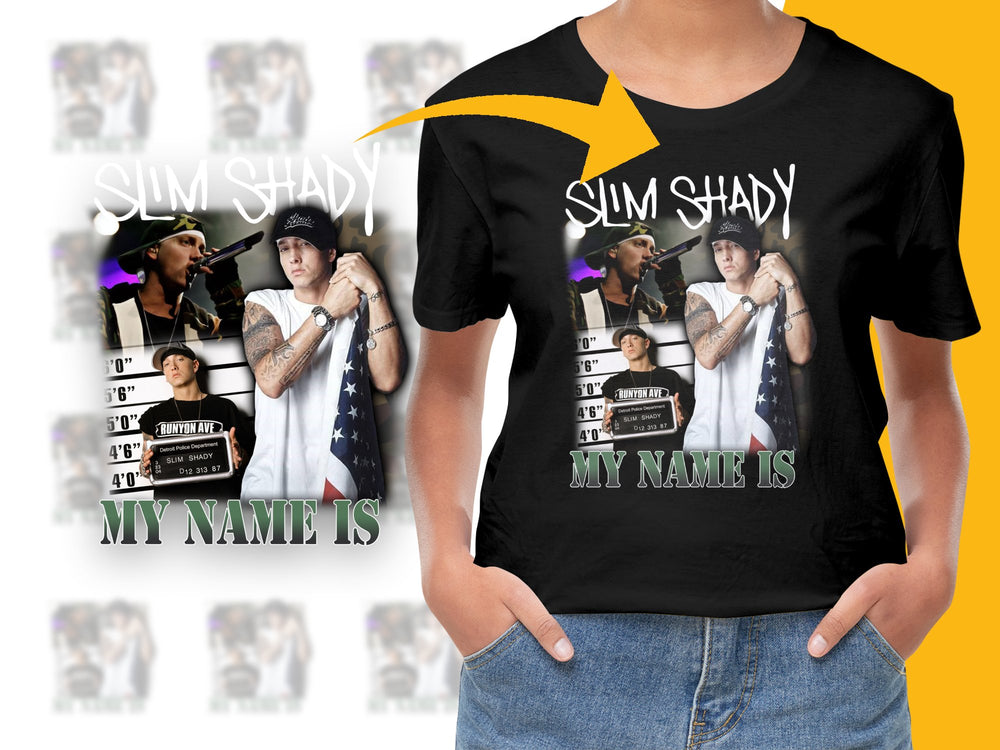 Slim Shady Graphic T-Shirt, Vintage Rap Tee, Hip Hop Music Fan Apparel, My Name Is, Unisex Black Cotton Shirt