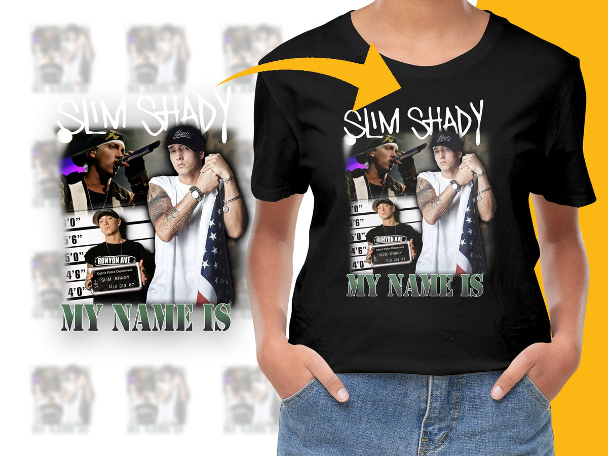 Slim Shady Graphic T-Shirt, Vintage Rap Tee, Hip Hop Music Fan Apparel, My Name Is, Unisex Black Cotton Shirt