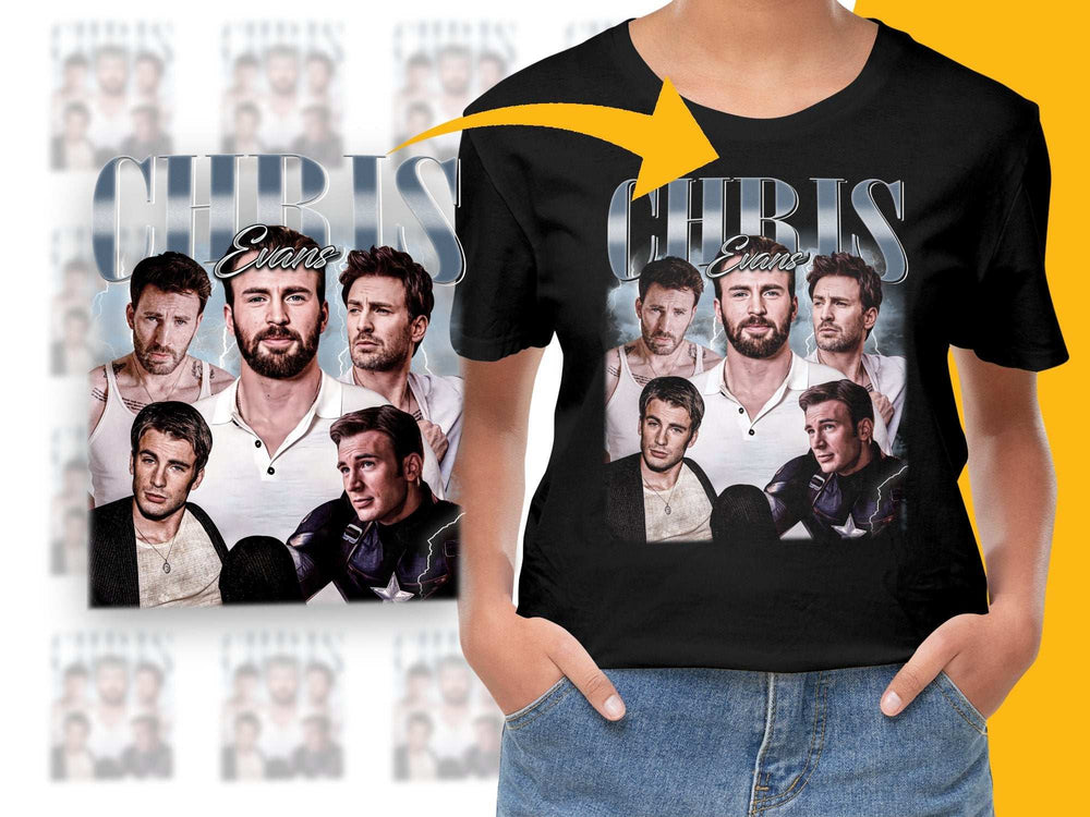 Chris Evans Photo Collage T-Shirt, Unisex Fan Merch, Multiple Poses, Graphic Tee, Gift for Movie Fans