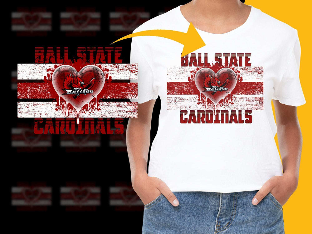 Ball State Cardinals T-Shirt, Heart Graphic College Tee, Distressed Print, Fan Apparel