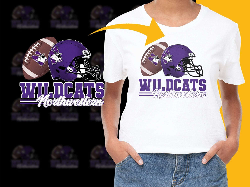 Northwestern Wildcats Football Graphic T-Shirt, Purple and White Team Apparel