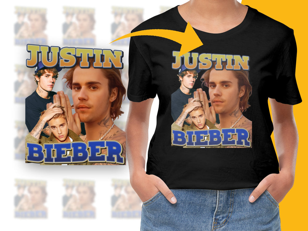 Justin Bieber Collage T-Shirt, Pop Music Star Fan Merch, Trendy Graphic Tee