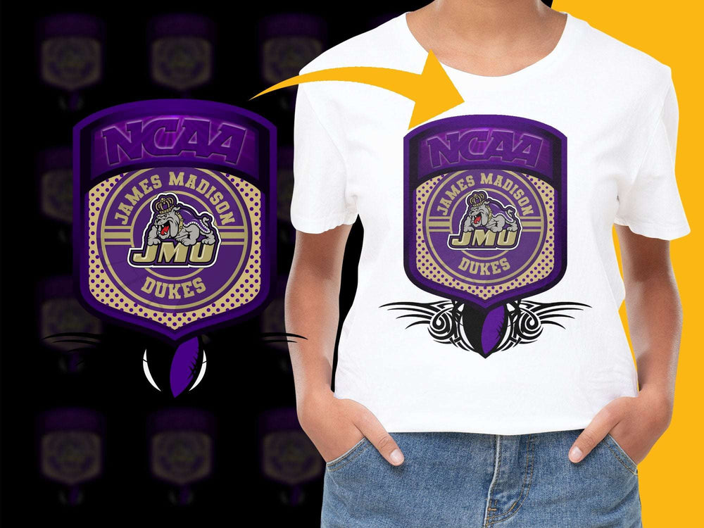 James Madison University NCAA Dukes Logo White T-Shirt, Unisex Sports Apparel