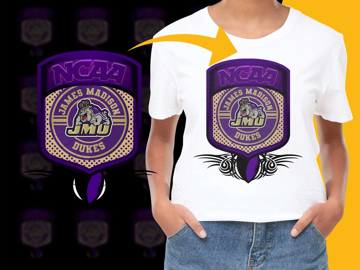 James Madison University NCAA Dukes Logo White T-Shirt, Unisex Sports Apparel
