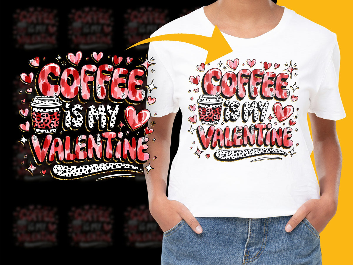 Coffee Is My Valentine T-Shirt, Cute Valentine's Day Gift, Heart Graphic Tee, Love Coffee Shirt, Trendy Valentine Tee for Her