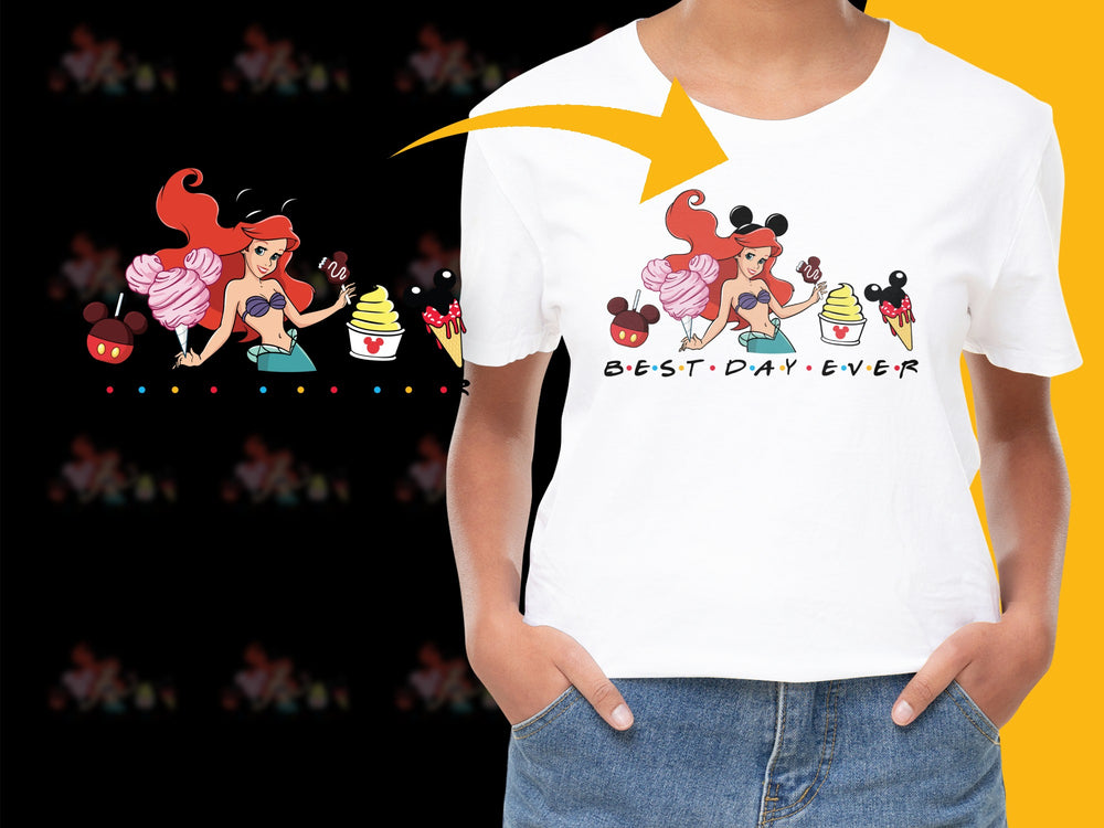 Girls Cartoon Characters T-Shirt, Fun Theme Park Apparel, Cute Birthday Party Tee, Best Day Ever