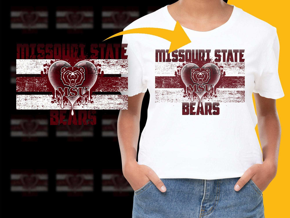 Missouri State MSU Bears Graphic T-Shirt, Vintage Red and White, College Sports Fan Apparel