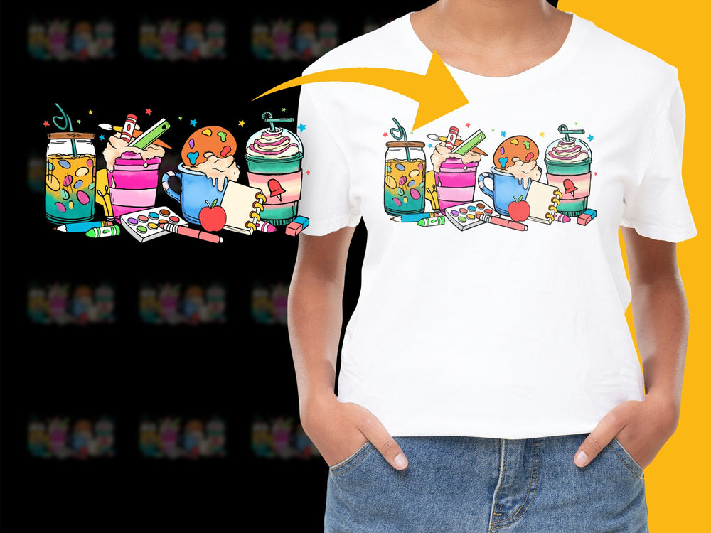 Colorful Dessert Themed T-Shirt, Cute Sweets Graphics, Ice Cream and Cupcakes, Casual Summer Tee for All Ages