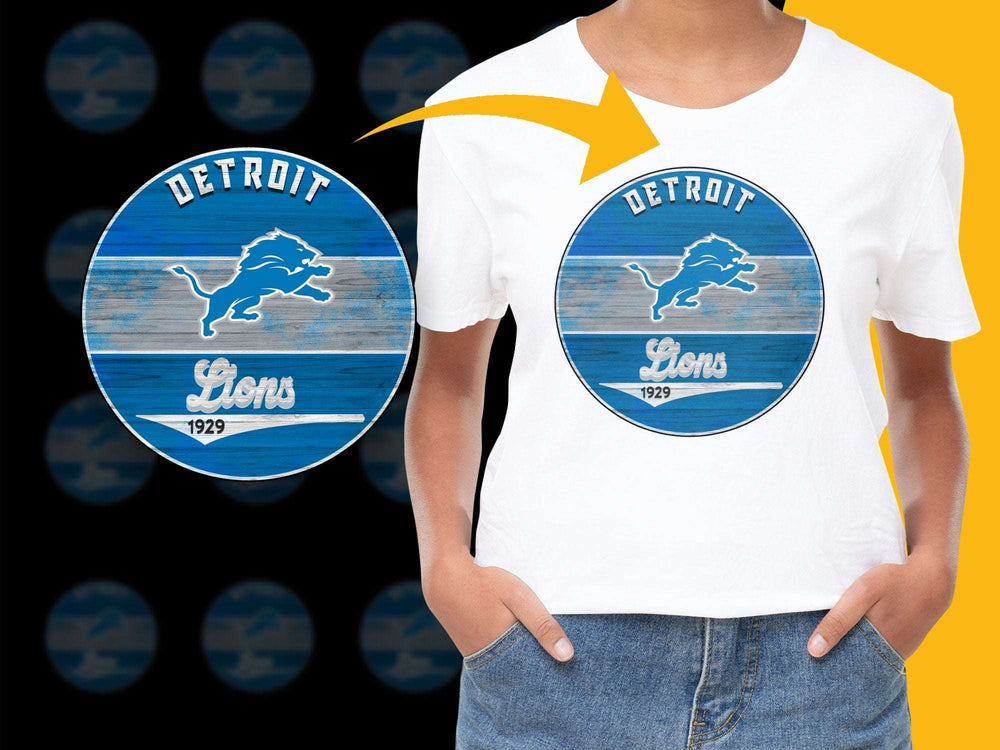 Detroit Lions 1929 Logo T-Shirt, Vintage Sports Tee, Rustic Wood Design, Unisex Adult Clothing