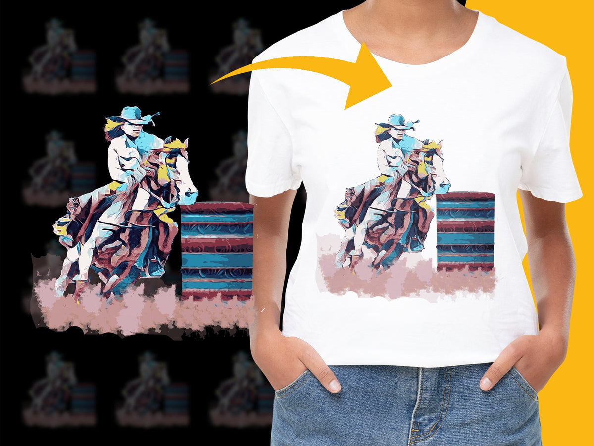 Western Cowboy Graphic T-Shirt, Vintage Rodeo Print Tee, Unisex Cotton Shirt, Bold Fashion Top, Cowboy Riding Horse Illustration