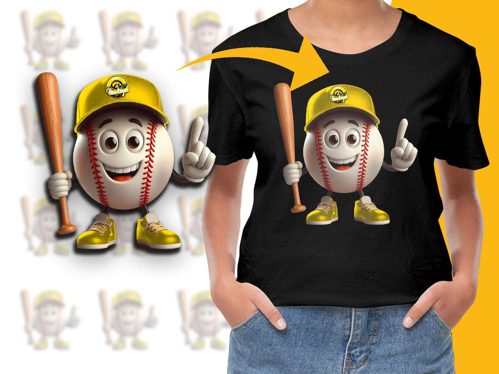 Cartoon Baseball Character T-Shirt, Fun Sports Tee, Kids and Adults Unisex Apparel