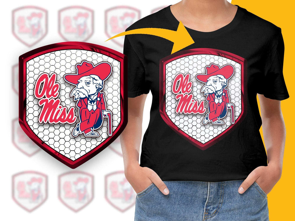 Ole Miss Mascot T-shirt, College Football Fan Gear, Red and Blue Graphic Tee
