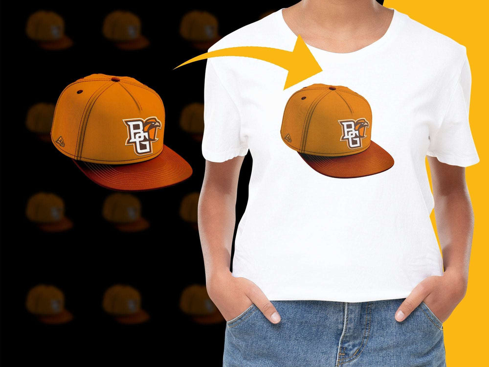 BG University Logo Orange Hat and White T-Shirt Combo, Collegiate Apparel Set