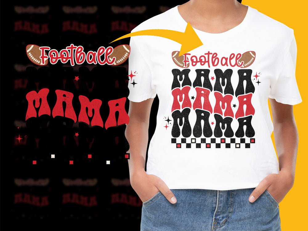 Football Mama T-Shirt, Stylish Sports Mom Tee, Red and White Game Day Apparel, Casual Women's Graphic Shirt