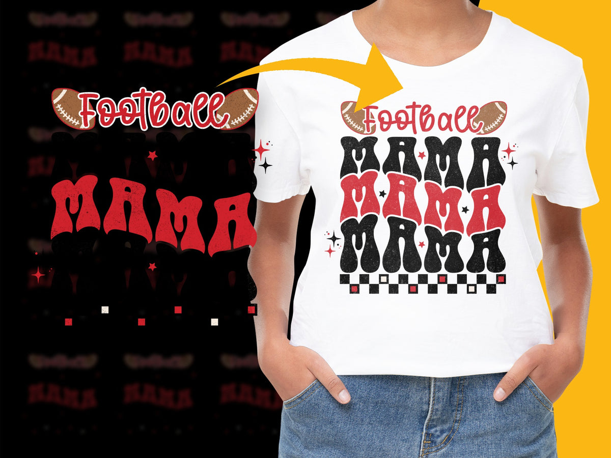 Football Mama T-Shirt, Stylish Sports Mom Tee, Red and White Game Day Apparel, Casual Women's Graphic Shirt