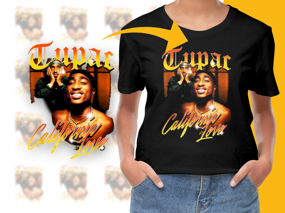 Tupac California Love Graphic T-Shirt, Vintage Hip Hop Tee, 90s Rap Music Fan Apparel, Unisex Black Cotton Shirt