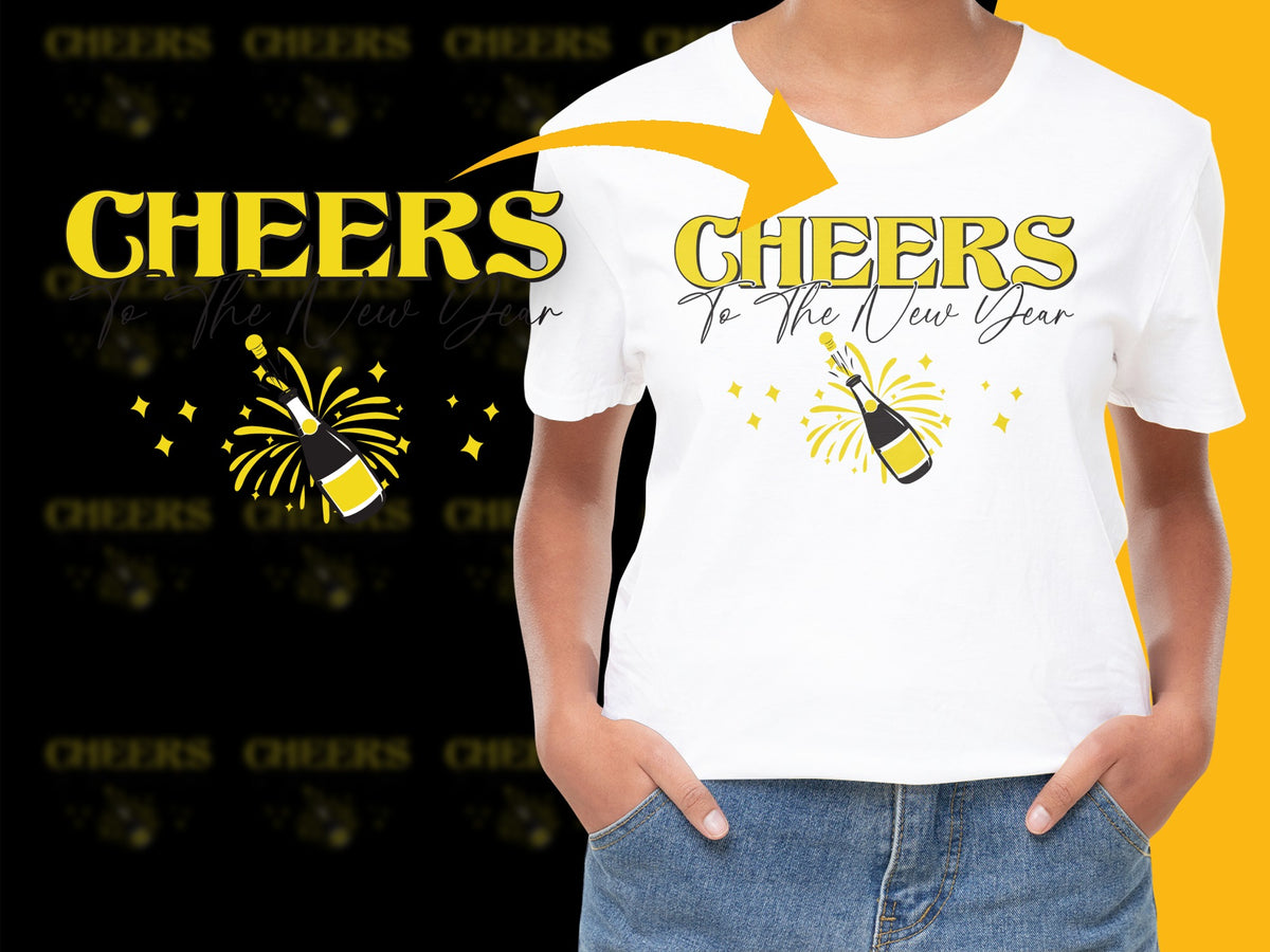 New Year Cheers T-Shirt, Women's Graphic Tee, Festive Holiday Top, Sparkling Celebration Shirt