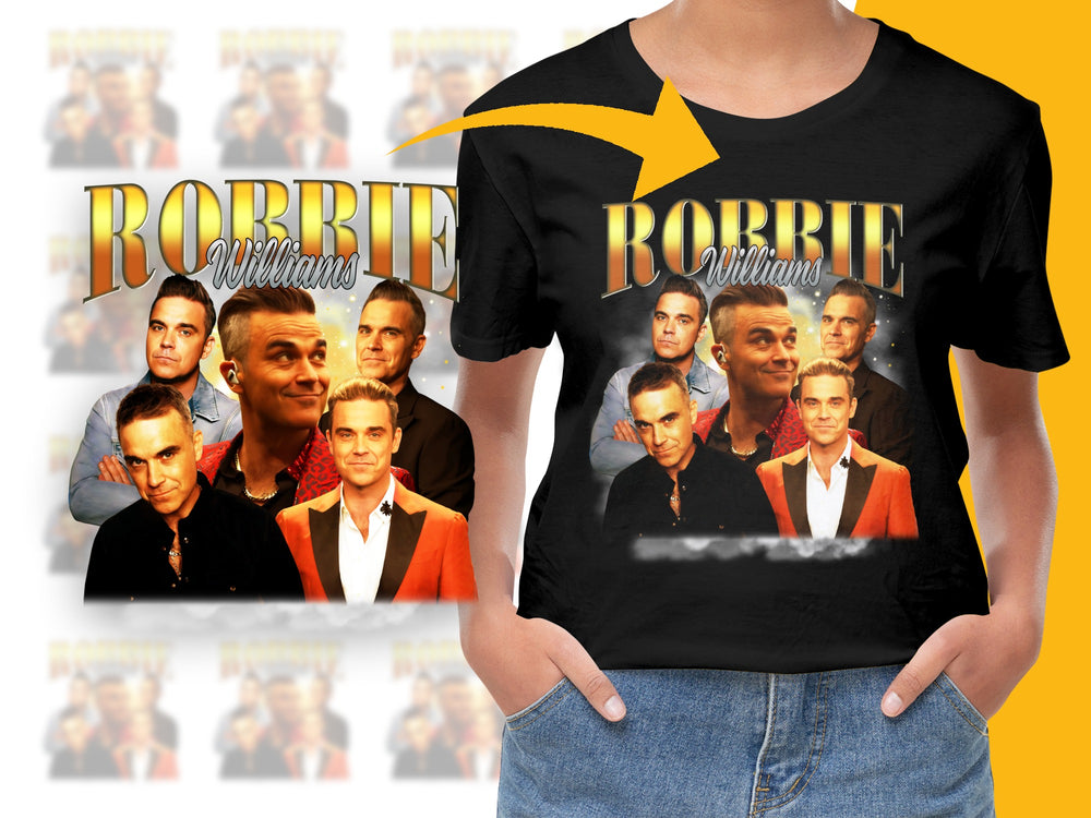 Robbie Williams Graphic T-Shirt, Vintage Pop Icon Tee, Fan Merchandise, Men's Fashion, Cotton Top