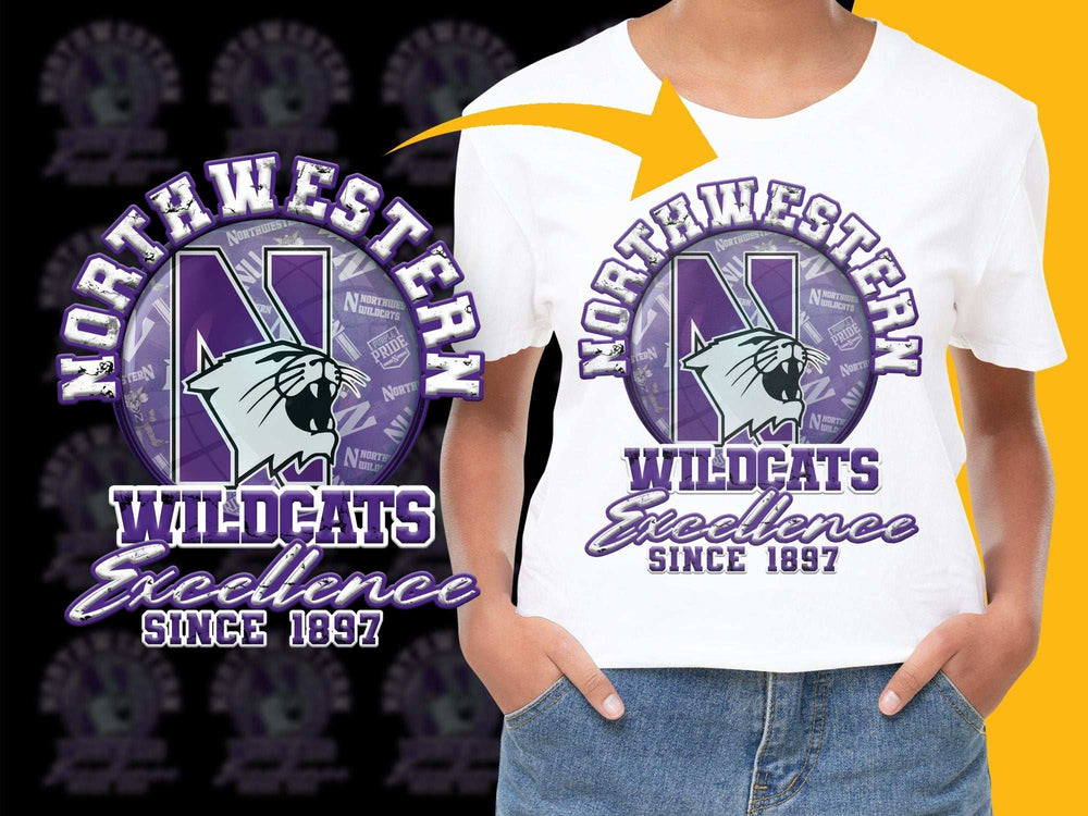 Northwestern Wildcats T-Shirt Excellence Since 1897 Purple White Graphic Tee