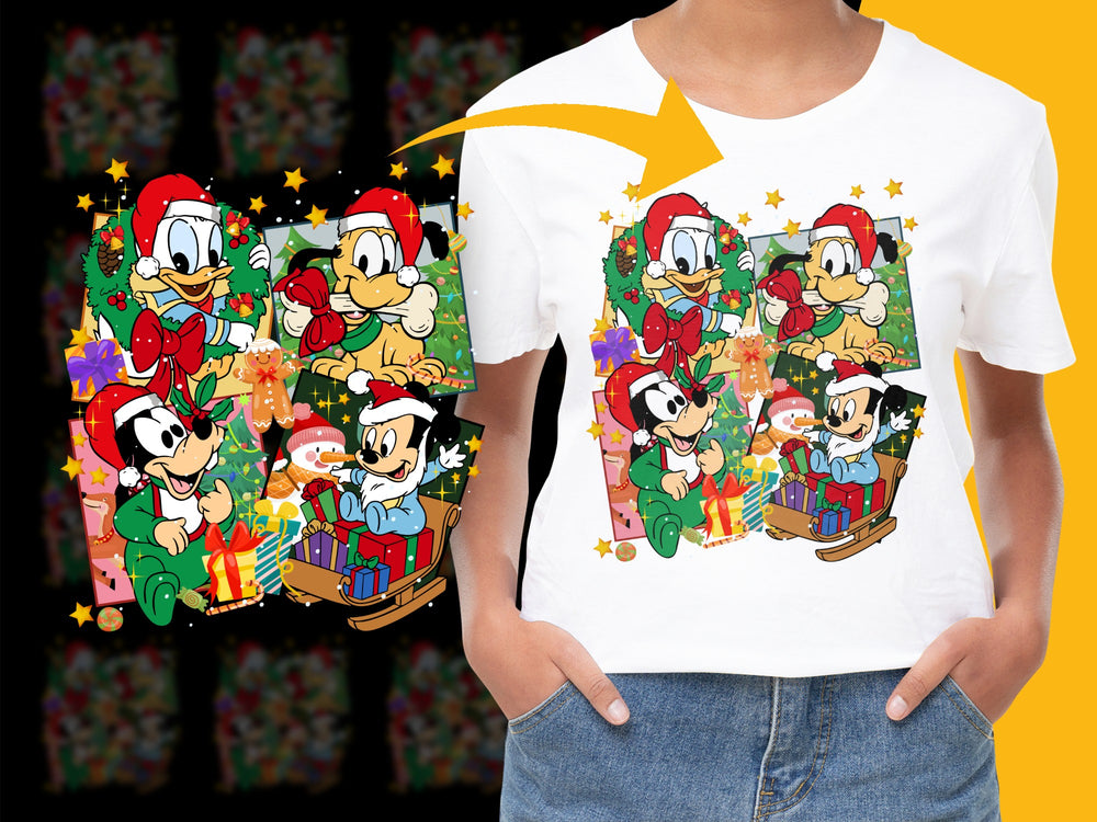Cartoon Character Christmas T-Shirt, Festive Holiday Graphic Tee, Kids and Adults Sizes Available