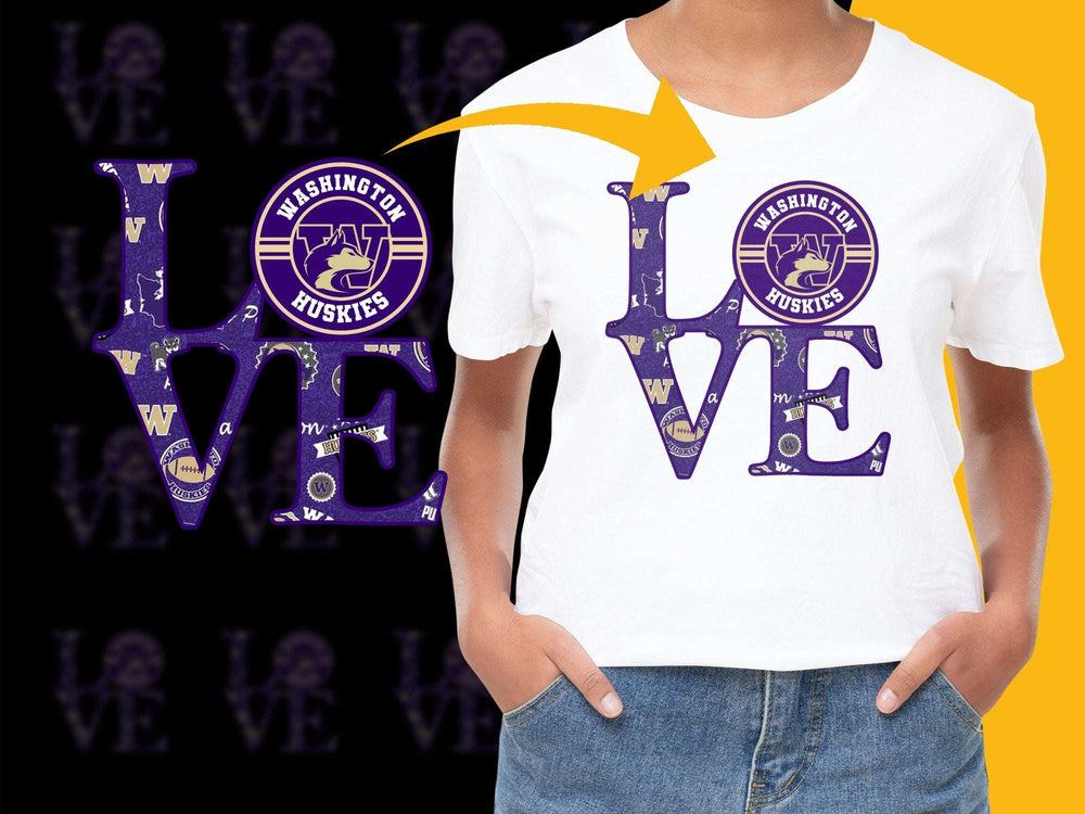 Washington Huskies Love Graphic T-Shirt, Purple and White College Apparel, Unisex Fashion Tee