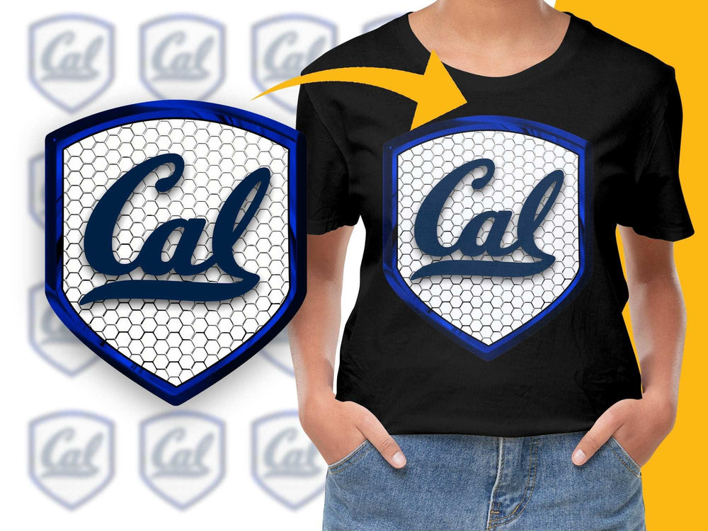 Cal Logo T-shirt, Stylish University of California Fan Apparel, Unisex Black Tee with Blue Logo Design, Trendy College Merchandise