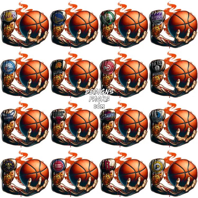 30 Basketball Hand Teams Designs Bundle Png