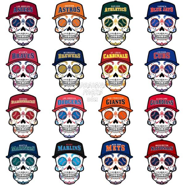 30 Sugar Skull Baseball Teams Designs Bundle Png
