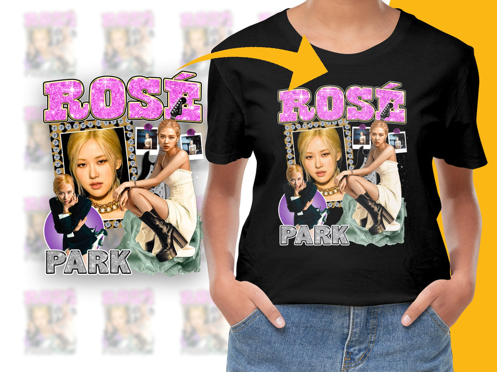 Rose Park Graphic T-Shirt, K-Pop Music Star Fan Merch, Stylish Pop Culture Casual Tee, Trendy Women's Fashion Top