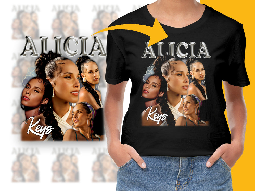 Alicia Keys Photo Collage T-Shirt, Multiple Poses, Celebrity Music Artist Graphic Tee, Pop Culture Shirt, Fan Merchandise, Trending Now