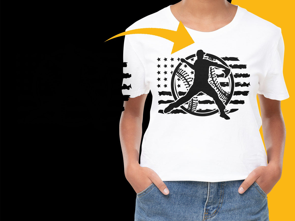 Baseball American Flag T-Shirt, Distressed USA Flag, Sports Graphic Tee, Patriotic Summer Apparel, Unisex White Shirt