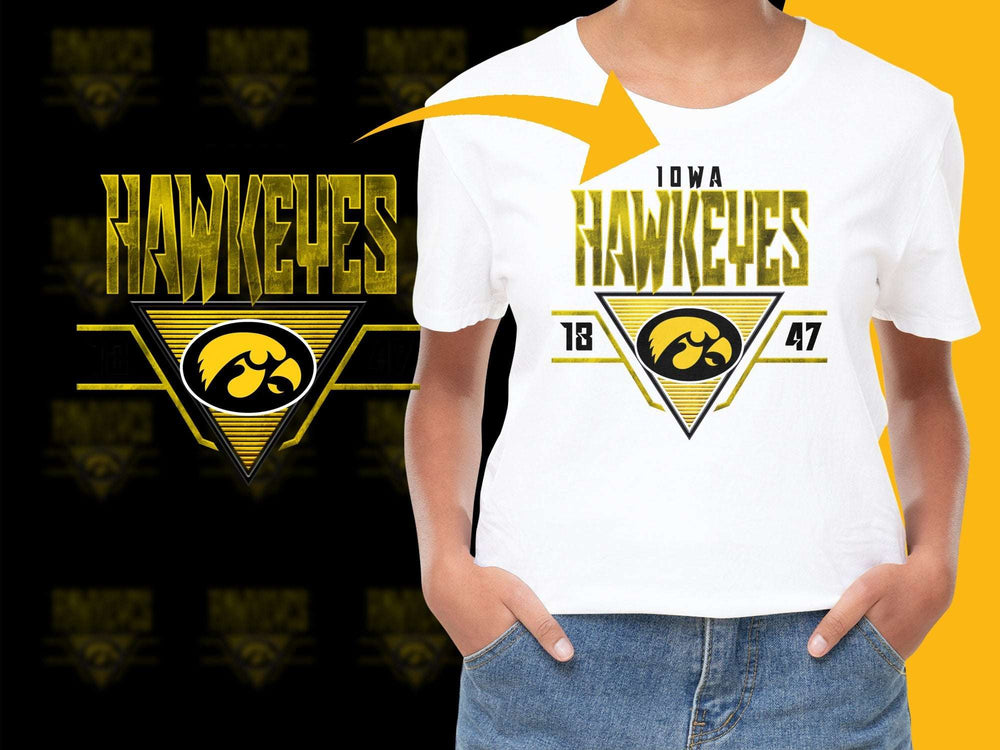 Iowa Hawkeyes T-Shirt Vintage Logo University of Iowa College Apparel 1947 Yellow and Black Tee
