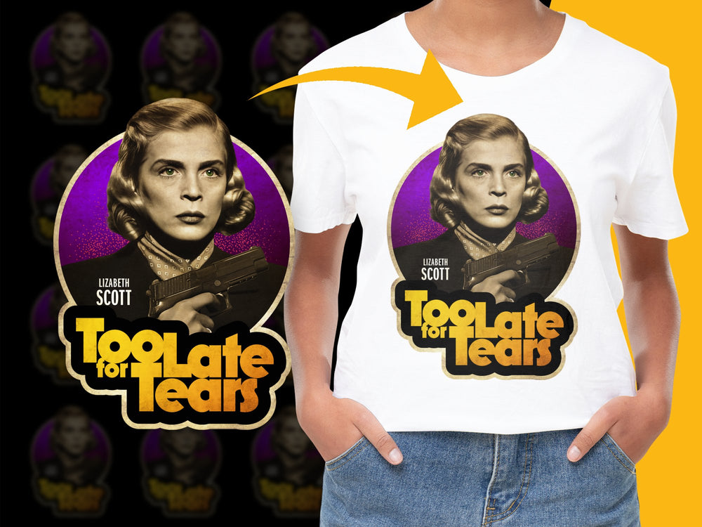 Vintage Elizabeth Scott 'Too Late for Tears' Movie T-Shirt, Classic Film Noir Fashion, Retro Hollywood Tee, Collectible Memorabilia