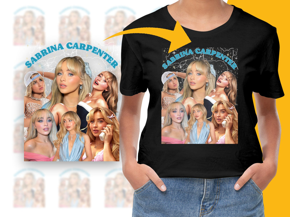 Sabrina Carpenter Photo Collage T-Shirt, Pop Music Fan Merchandise, Unisex Black Tee