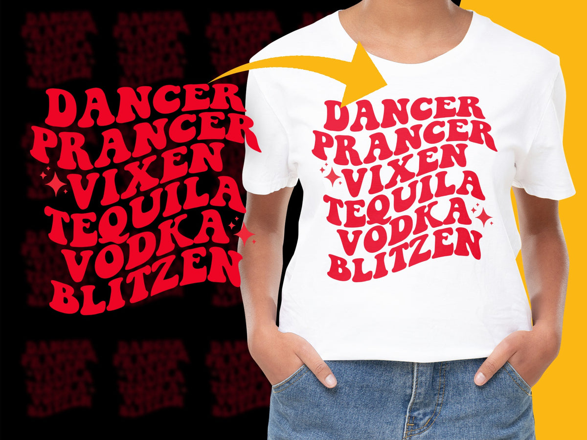 Reindeer Names T-Shirt, Bold Red Typography, Fun Christmas Holiday Tee, Unisex Fashion Top