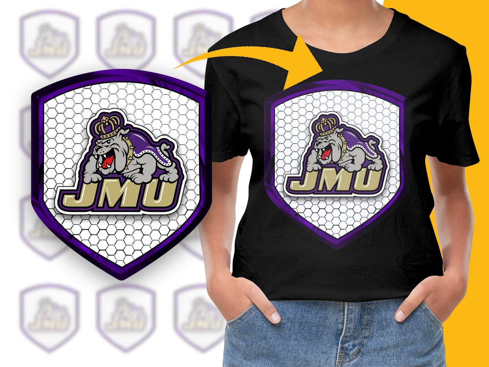 JMU Bulldog Graphic T-Shirt, Purple and White School Mascot Tee, Unisex Youth and Adult Sizes