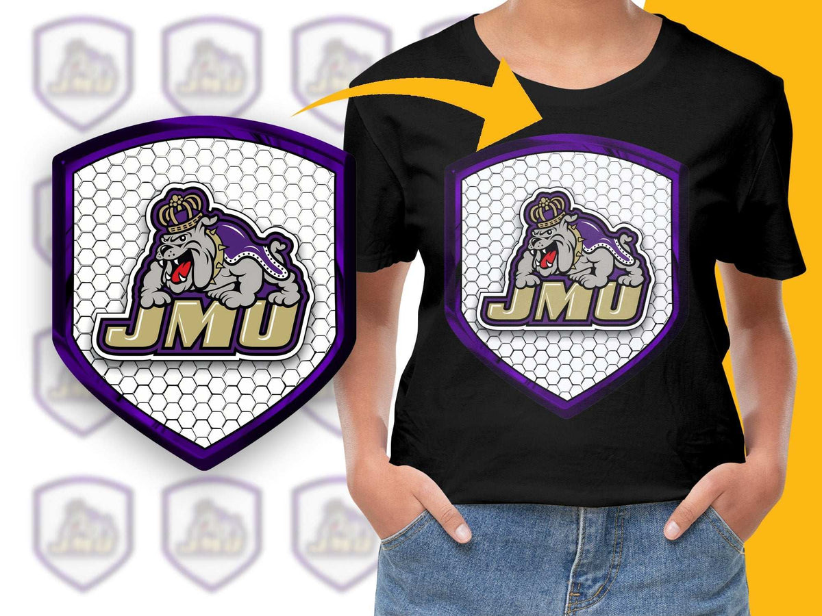 JMU Bulldog Graphic T-Shirt, Purple and White School Mascot Tee, Unisex Youth and Adult Sizes