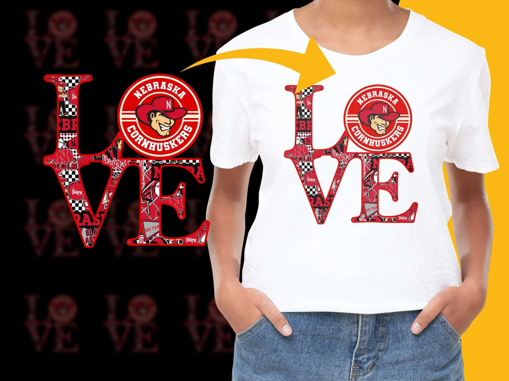 Nebraska Cornhuskers T-Shirt, I Love Nebraska Graphic Tee, College Football Fan Apparel, Red and White Casual Shirt