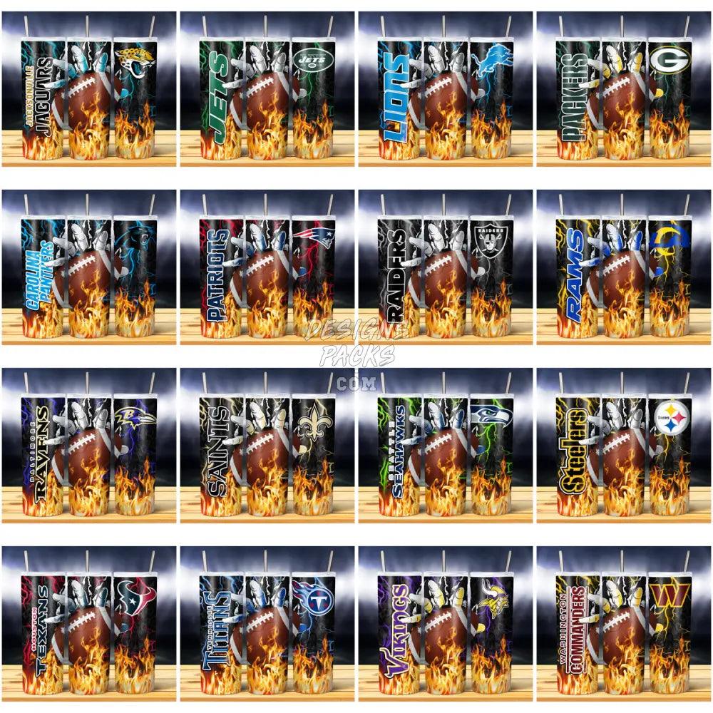 32 Football Teams Hand Fire Tumbler Wrap Bundle Jpg