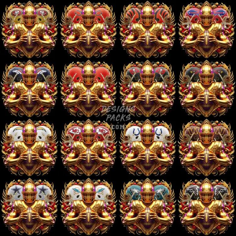 32 Golden Football Teams Player Designs Bundle Png