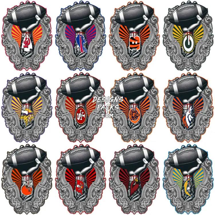 32 Hand Tattoo Football Teams Designs Bundle Png