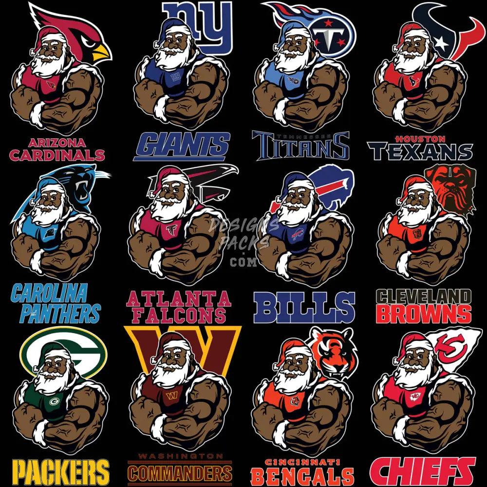 32 Santa Christmas Football Teams Designs Bundle Png